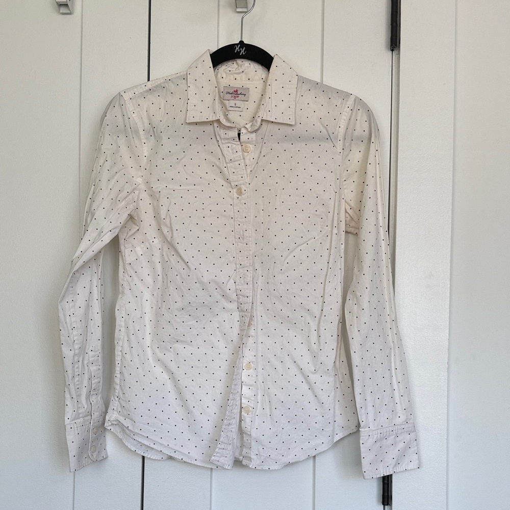 J. Crew White Button-Up Shirt with Black Polka Dots